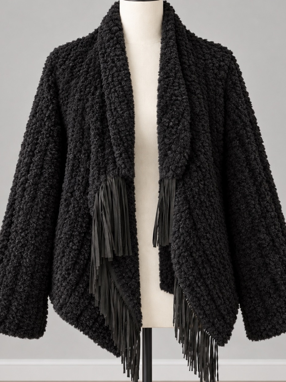 Angie Faux Fur Black Fringe Open Cardigan Jacket